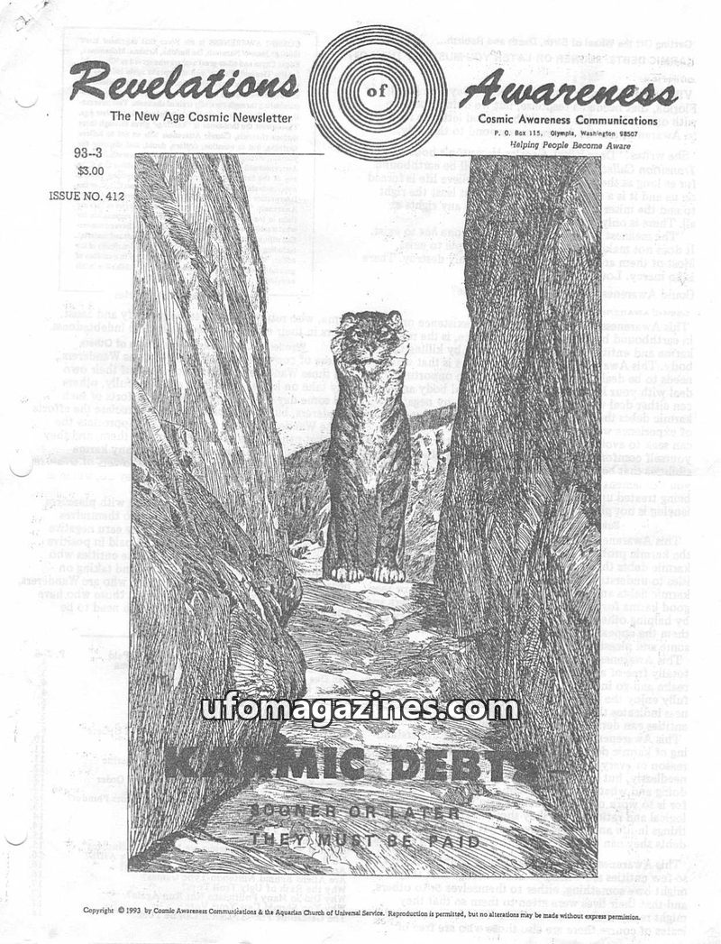 Cover of Cosmic Awareness - 1993 03 - karma alien health draconian reptilian new world order psychology afterlife death money
