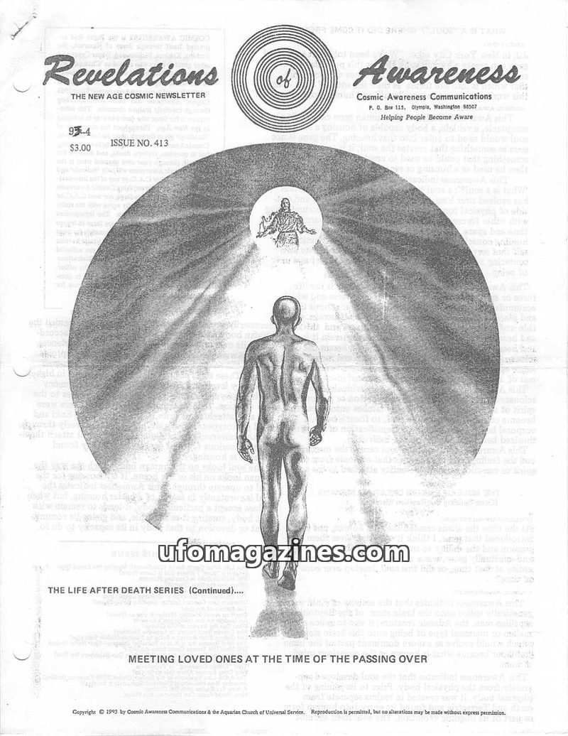 Cover of Cosmic Awareness - 1993 04 - soul religion afterlife election death money rockefeller politics health george bush