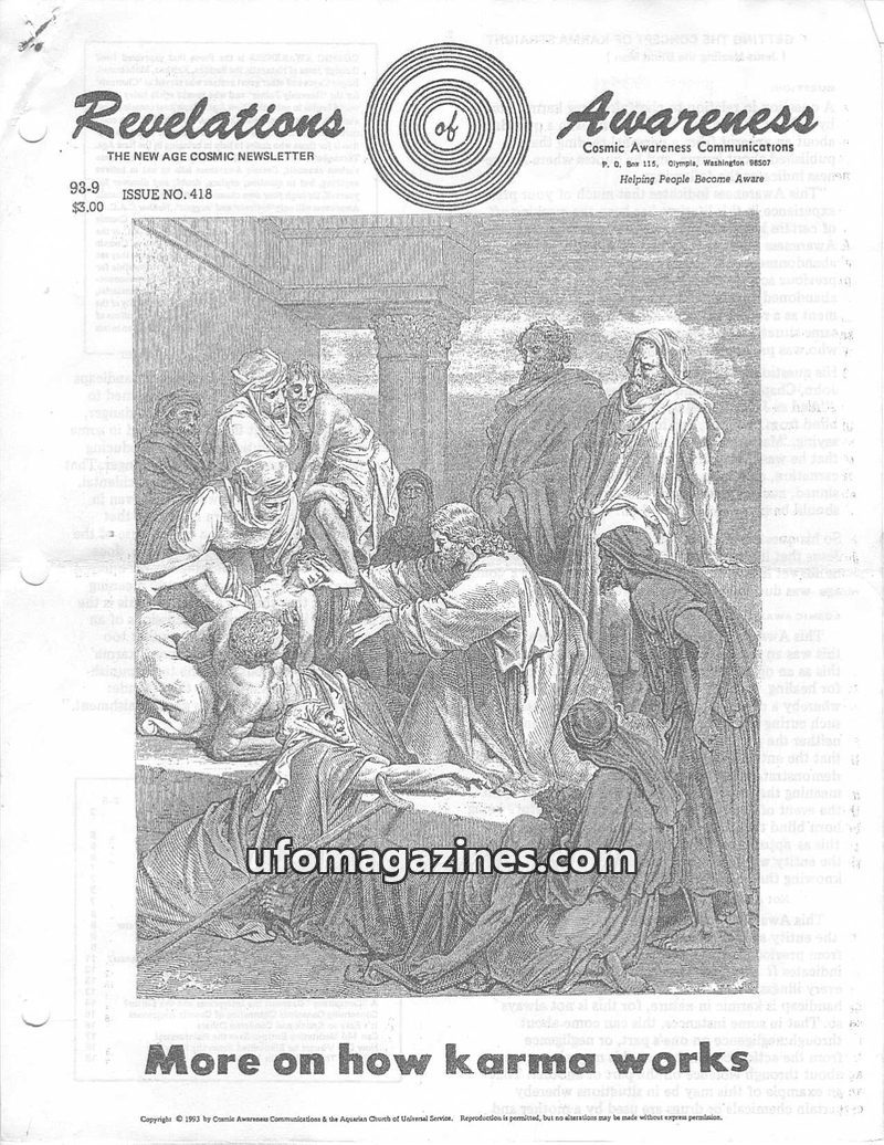 Cover of Cosmic Awareness - 1993 09 - karma psychology mind channel alien subconscious religion disaster earthquake health