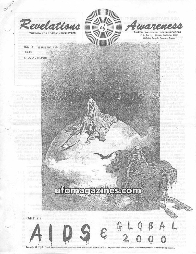 Cover of Cosmic Awareness - 1993 10 - health aids virus disease immune system candida program drug politics global 2000