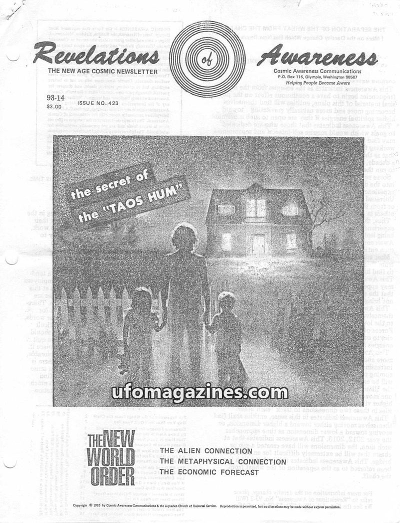 Cover of Cosmic Awareness - 1993 14 - alien new world order religion money draconian reptilian church christianity constitution tunnel