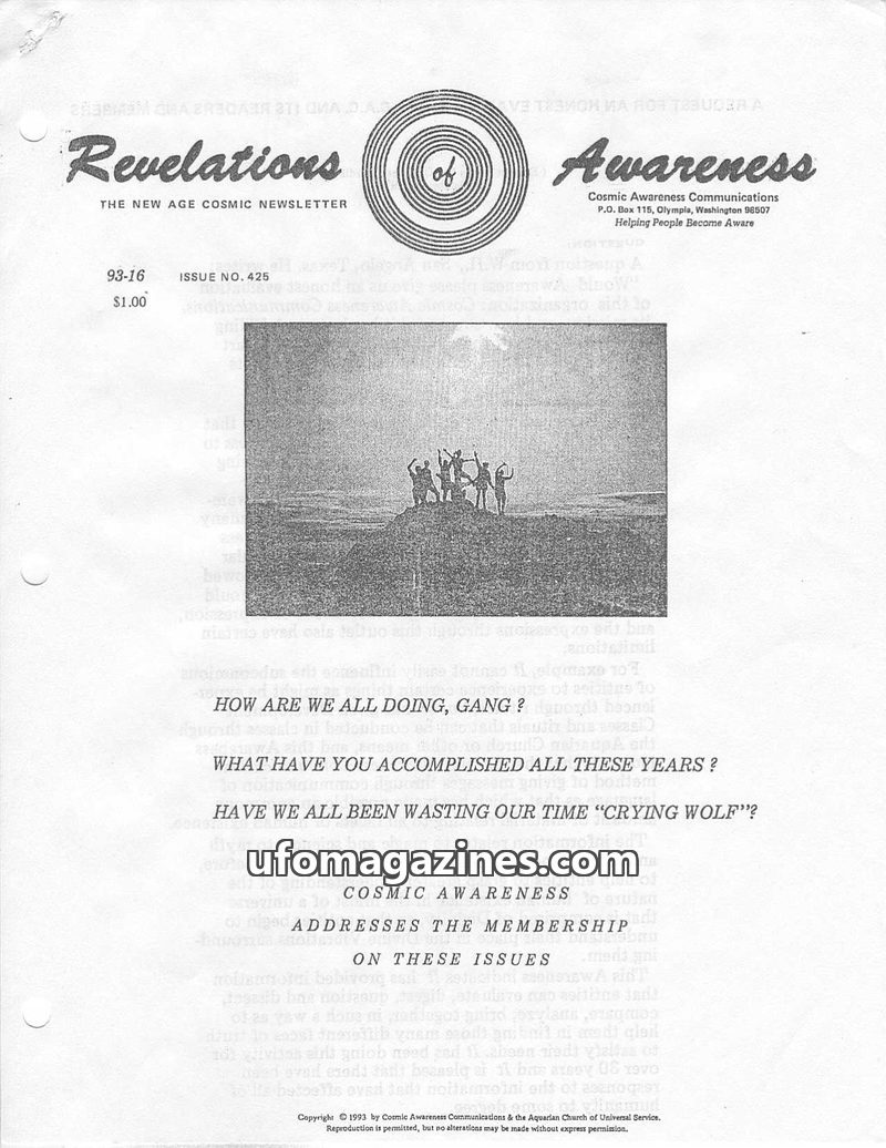 Cover of Cosmic Awareness - 1993 16 - health mind psychology subconscious vibration disease heal aquarian dimension magic