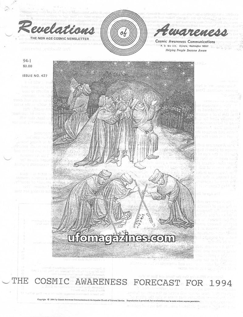 Cover of Cosmic Awareness - 1994 01 - money health milk economy drug alien finance canada vegans disaster