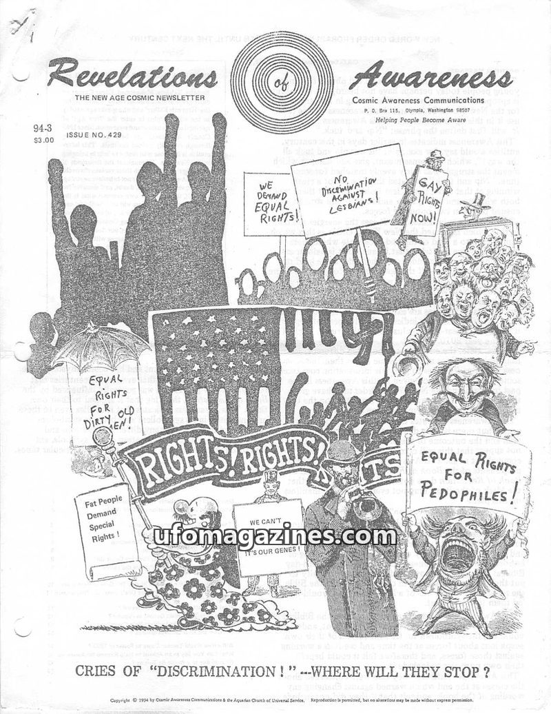 Cover of Cosmic Awareness - 1994 03 - religion afterlife death sex suicide new world order homosexual health hell psychology