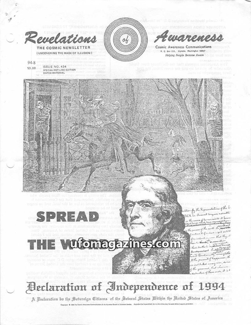 Cover of Cosmic Awareness - 1994 08 money economy finance patriotism constitution military bankers new world order federal reserve income tax