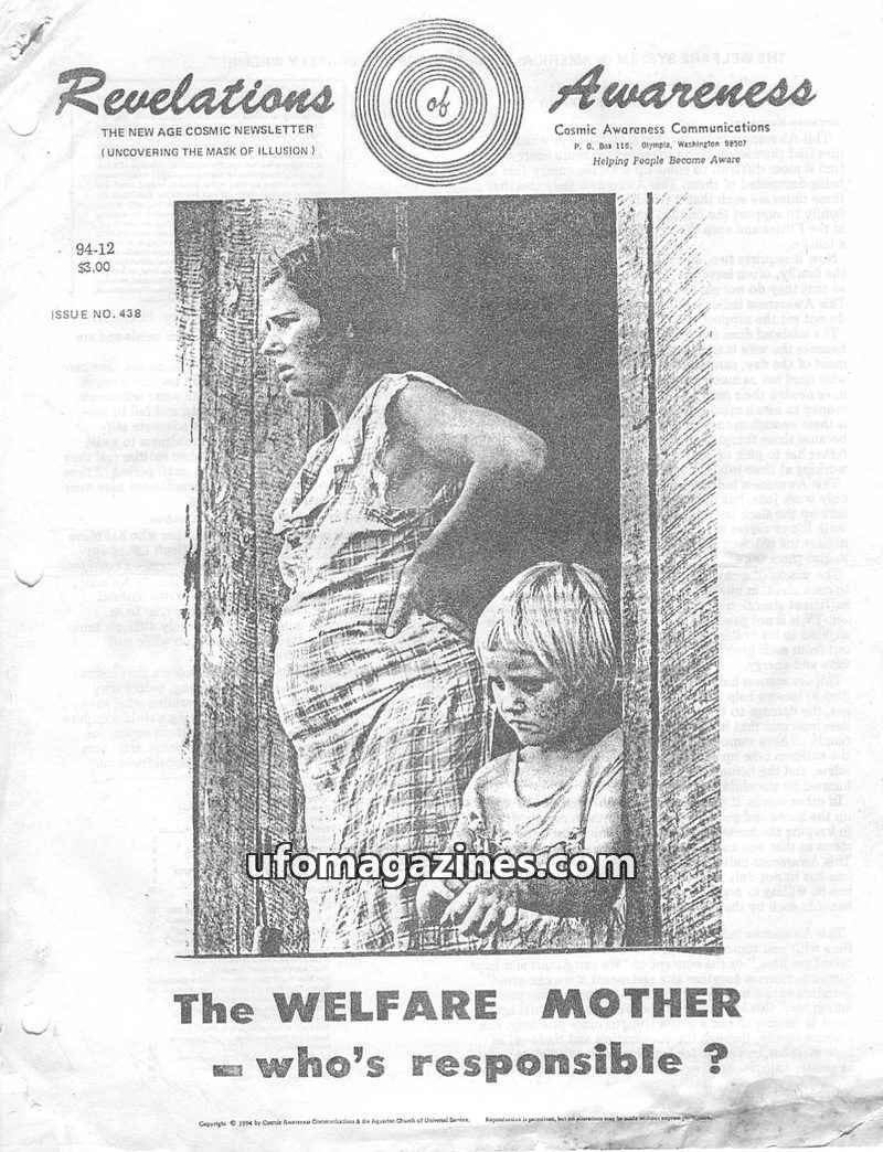 Cover of Cosmic Awareness - 1994 12 - children elementals new world order religion family linda thompson birth light worker militia density