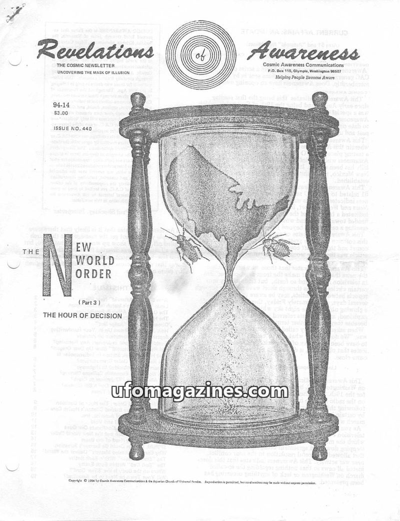 Cover of Cosmic Awareness - 1994 14 - new world order money alien spiral bankers economy finance usa war patriotism