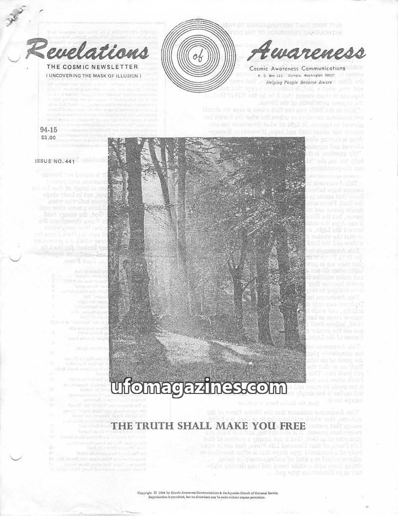 Cover of Cosmic Awareness - 1994 15 - alien crop circle religion god sin health birth space ufo afterlife