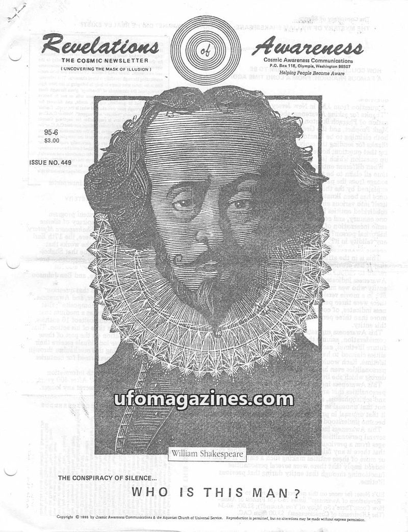 Cover of Cosmic Awareness - 1995 06 - shakespeare music alien health love heal moon god libido religion