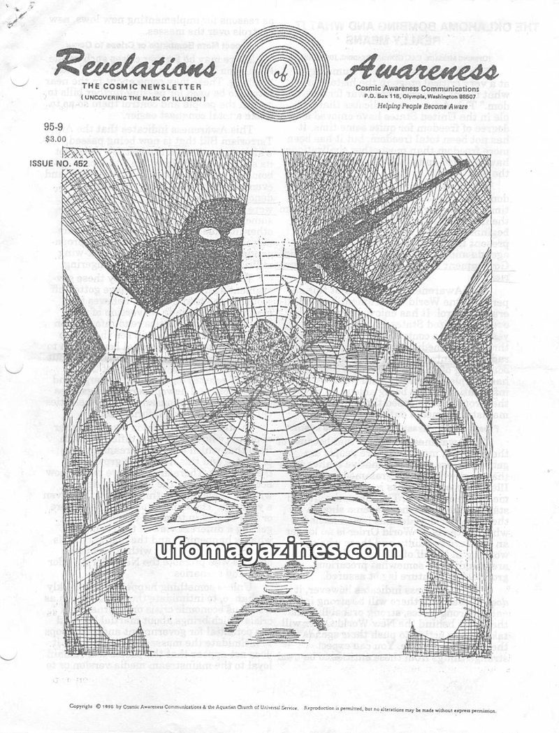 Cover of Cosmic Awareness - 1995 09 - bombing militia new world order spiral terrorism oklahoma politics health oklahoma bombing clinton