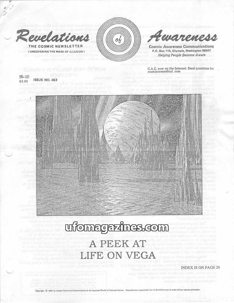 Cover of Cosmic Awareness - 1995 10 - alien vega economy finance new world order money federal reserve psychology mind health