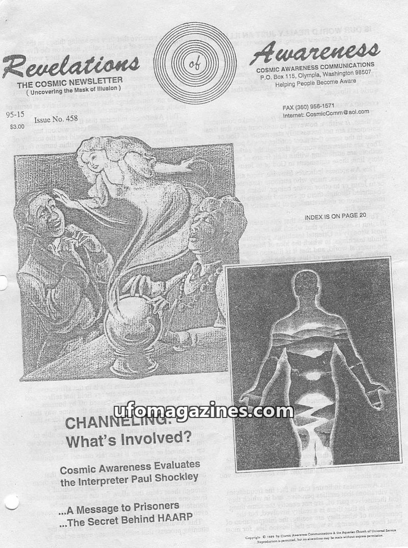 Cover of Cosmic Awareness - 1995 15 - alien grey zeta reticuli cat mind psychology afterlife atlantis death suicide