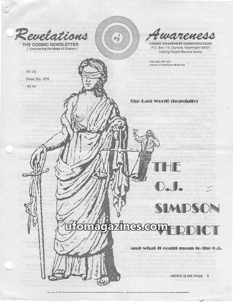 Cover of Cosmic Awareness - 1995 16 - health space china channel dinosaur mars new world order religion disaster earthquake