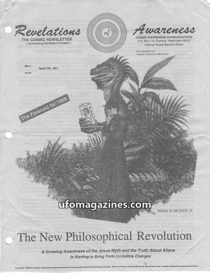 Cover of Cosmic Awareness - 1996 01 - religion alien christianity new world order jesus space forecast prediction greys zeta