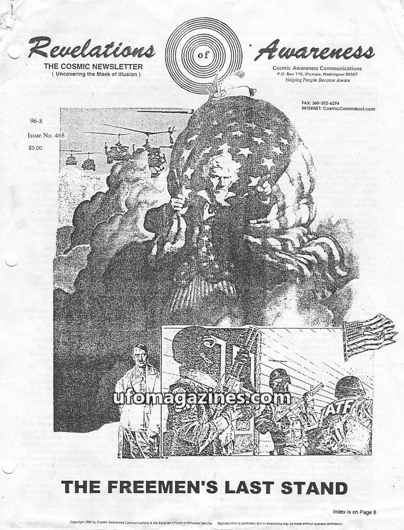 Cover of Cosmic Awareness - 1996 08 - new world order health economy finance federal reserve politics war money washington bankers