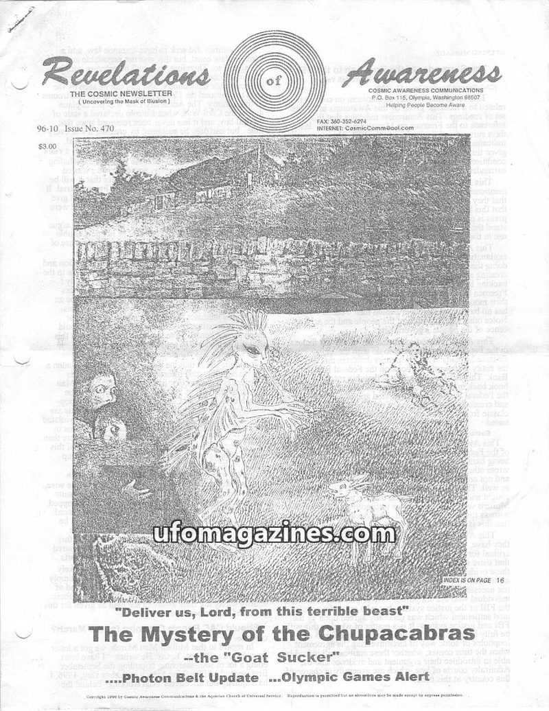 Cover of Cosmic Awareness - 1996 10 - alien ascension astronomy photon belt health new world order pleiadian war church silver