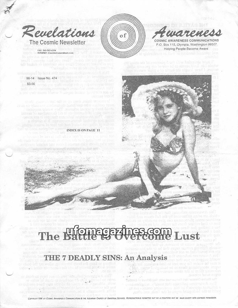 Cover of Cosmic Awareness - 1996 14 - sex alien religion psychology mind sirian subconscious afterlife death manifesting