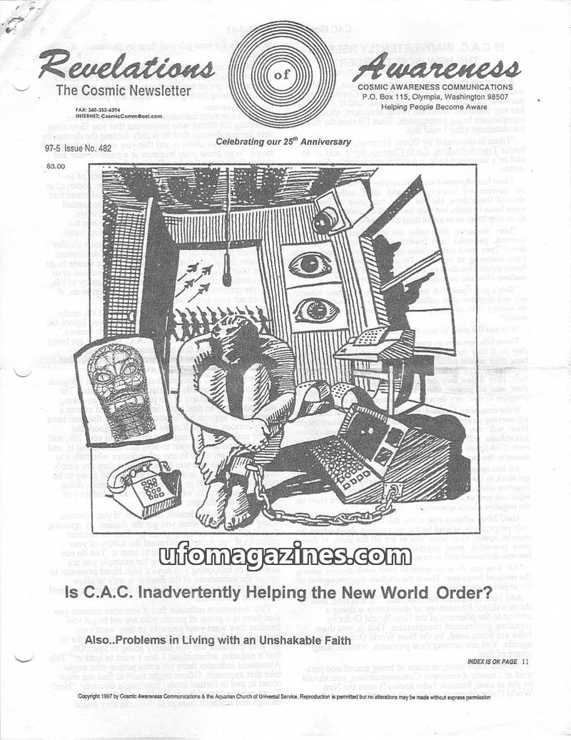 Cover of Cosmic Awareness - 1997 05 - karma health soul religion new world order god brain memory psychology money