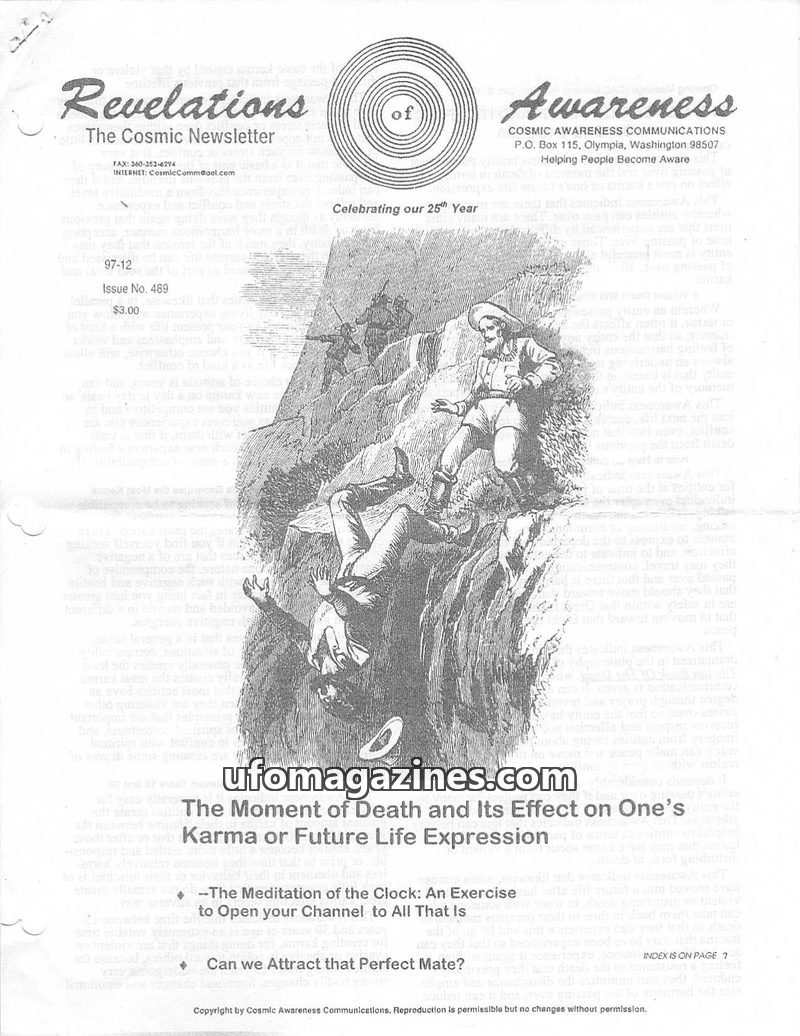 Cover of Cosmic Awareness - 1997 12 - karma afterlife death psychology mind love grace channel sanity fear