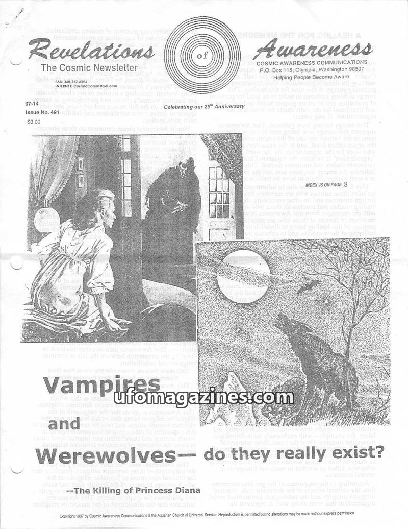 Cover of Cosmic Awareness - 1997 14 - vampire religion health god heal pendulum politics christianity psychic moon