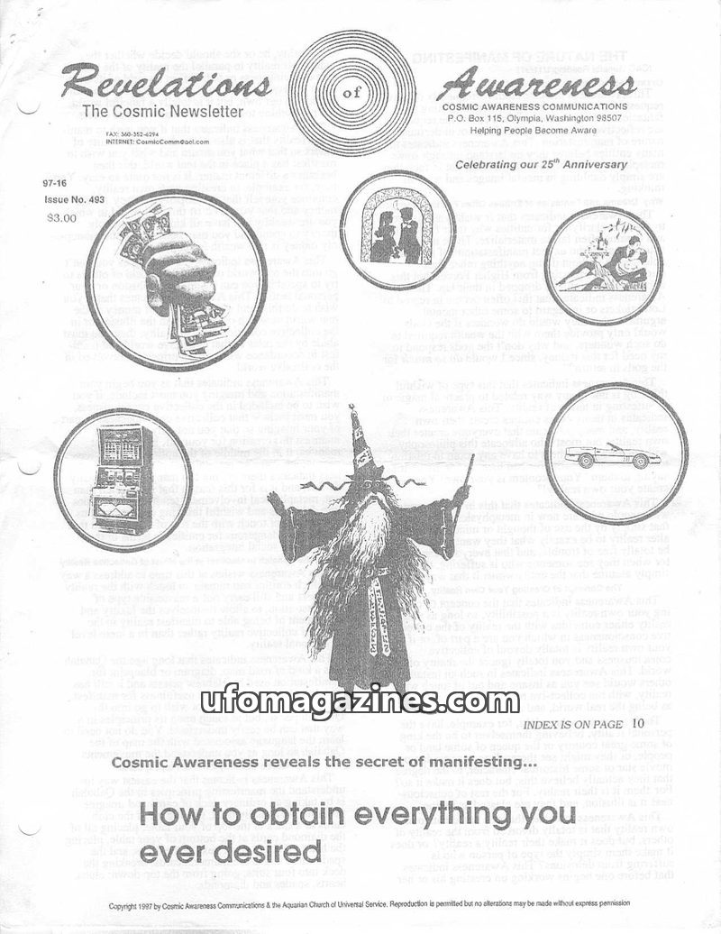 Cover of Cosmic Awareness - 1997 16 - manifesting psychology mind health subconscious dream magic lottery money religion