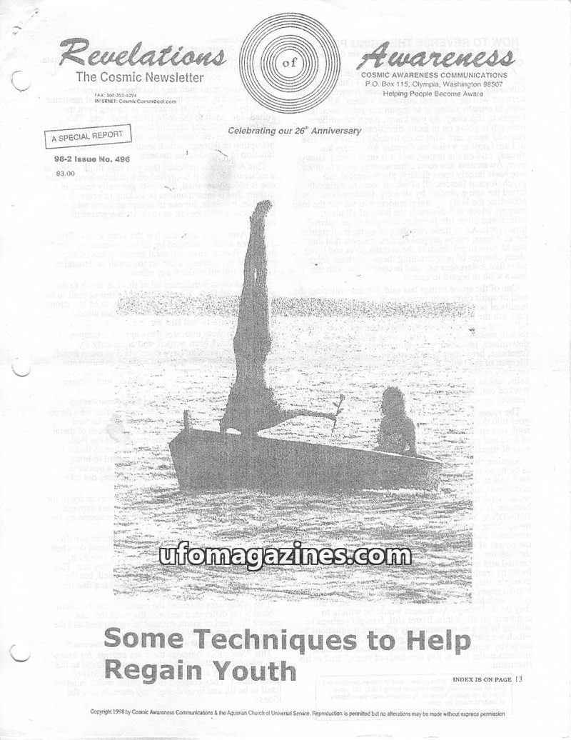 Cover of Cosmic Awareness - 1998 02 - health aging water mind psychology cat grace subconscious heal longevity