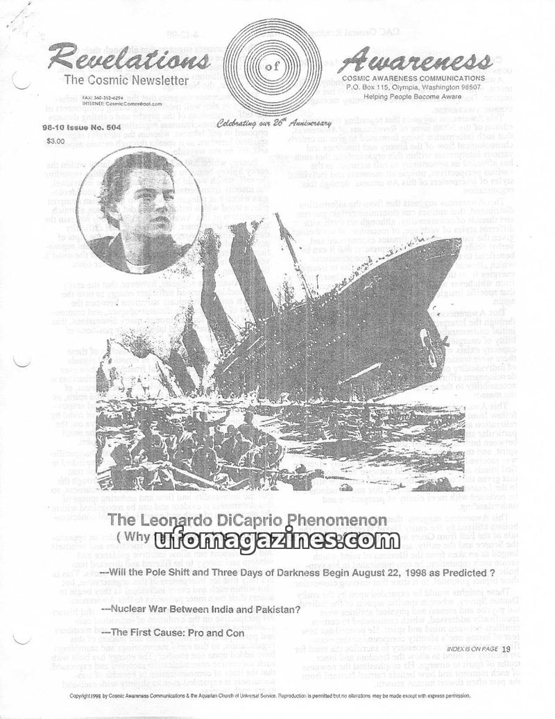 Cover of Cosmic Awareness - 1998 10 - psychology alien religion music mind god free will space subconscious vibration