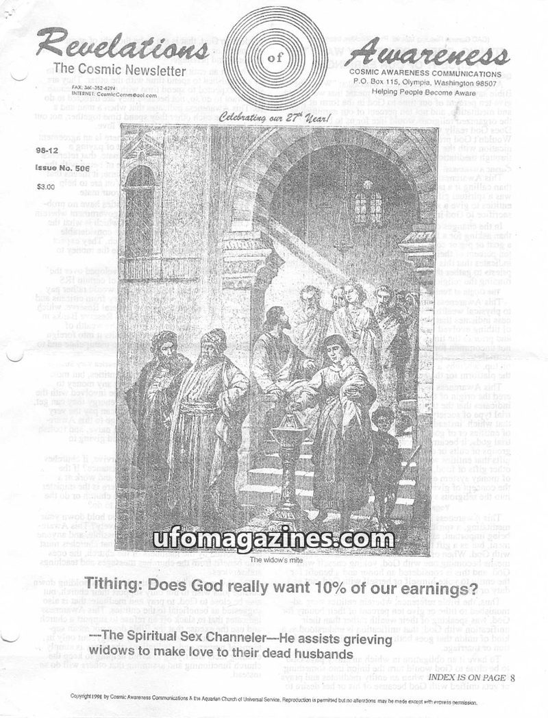 Cover of Cosmic Awareness - 1998 12 - church religion god christianity jesus templar sex libido money holy grail