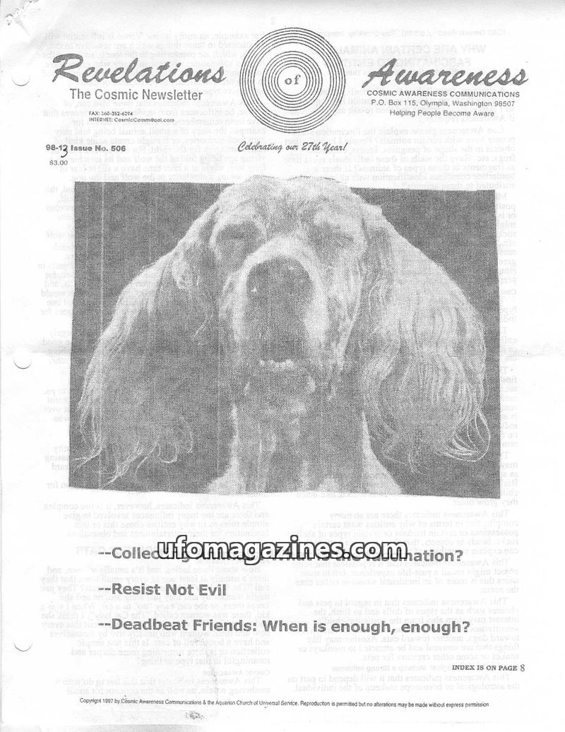 Cover of Cosmic Awareness - 1998 13 - psychology evil religion soul love cat pyramid moon mind passive resistance