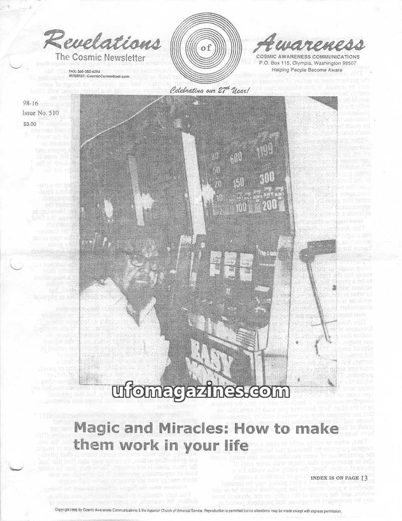 Cover of Cosmic Awareness - 1998 16 - health magic silver psychic mind psychology subconscious heal cure fda