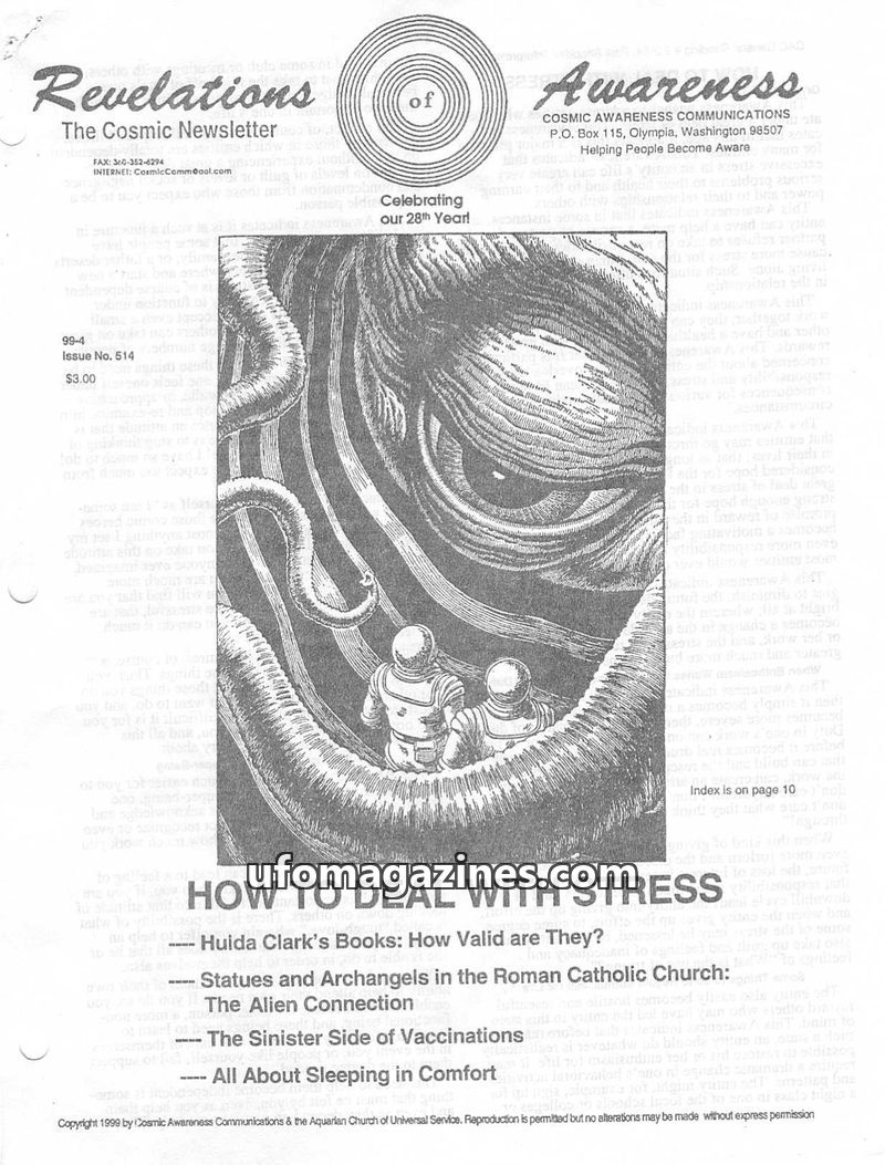 Cover of Cosmic Awareness - 1999 04 - alien psychology mind health stress religion sleep christianity children draconian
