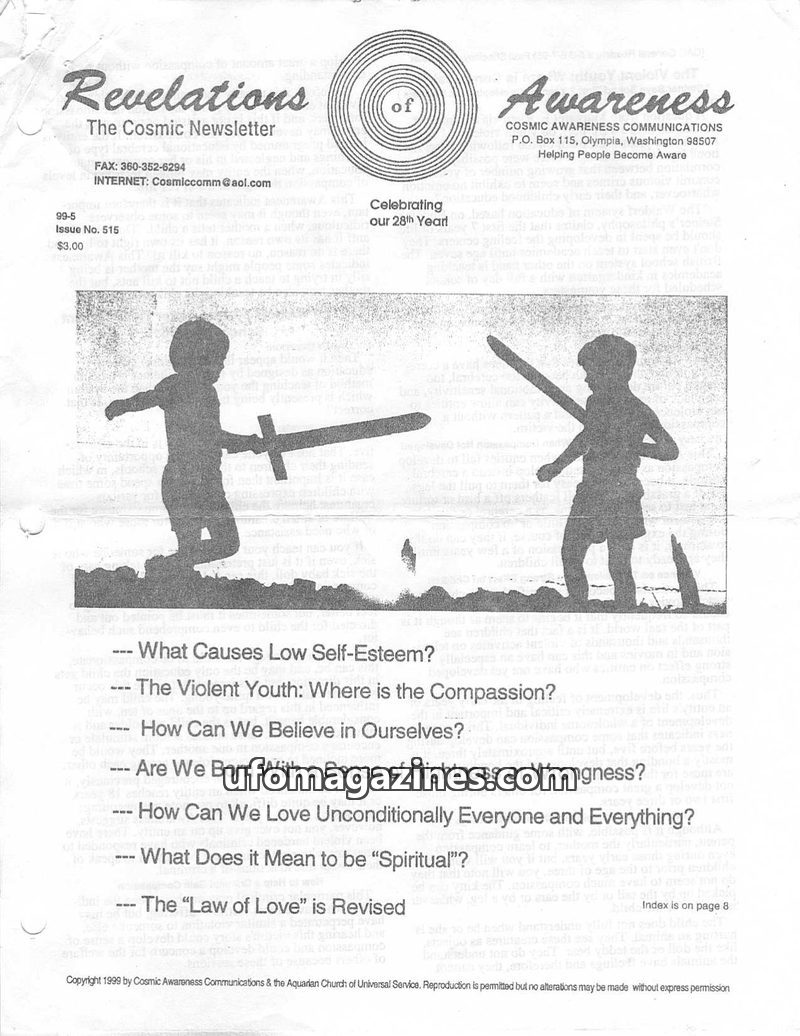 Cover of Cosmic Awareness - 1999 05 - children love soul violence religion psychology health mind higher self music
