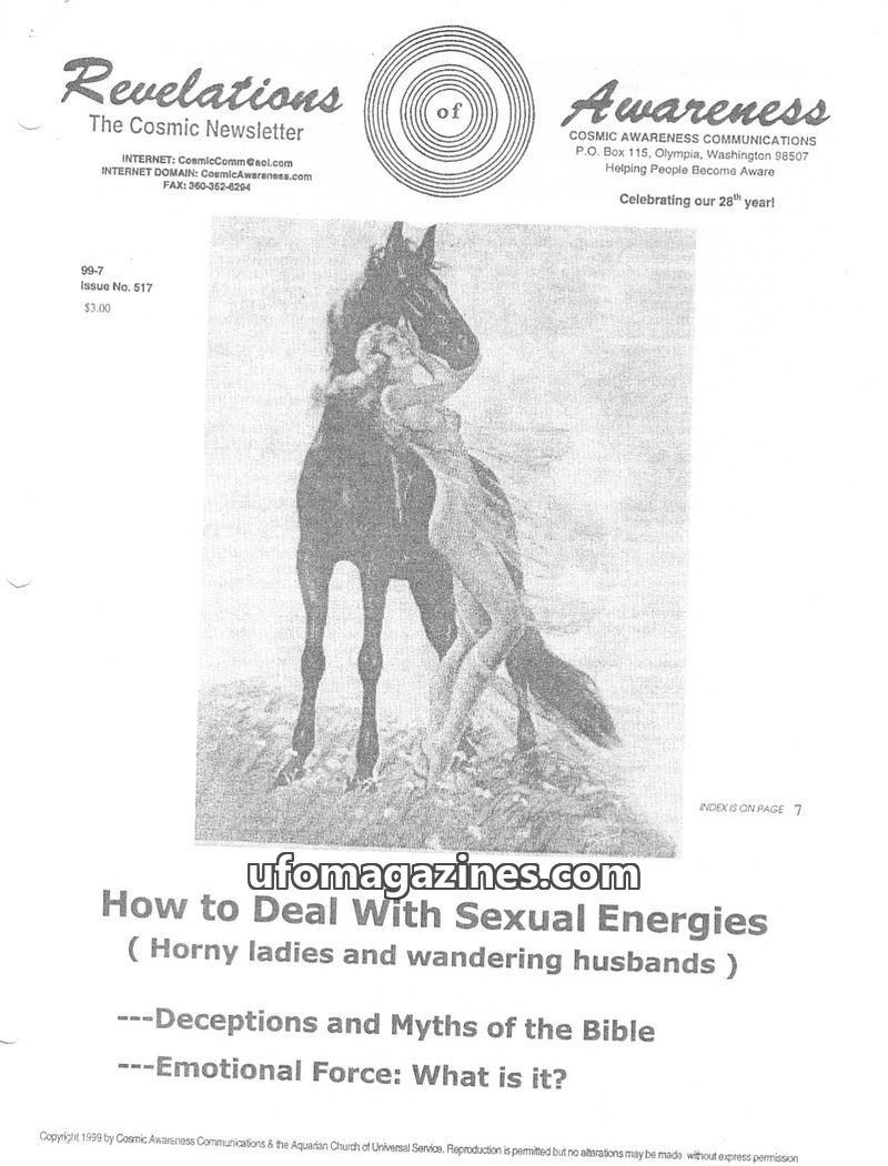Cover of Cosmic Awareness - 1999 07 - libido sex psychology mind religion subconscious soul alien biblical marriage