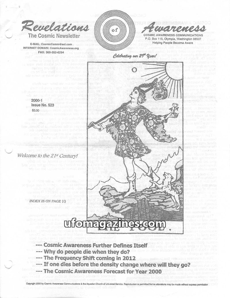 Cover of Cosmic Awareness - 2000 01 - god psychology mind subconscious meditation astral projection lucid dream out of body