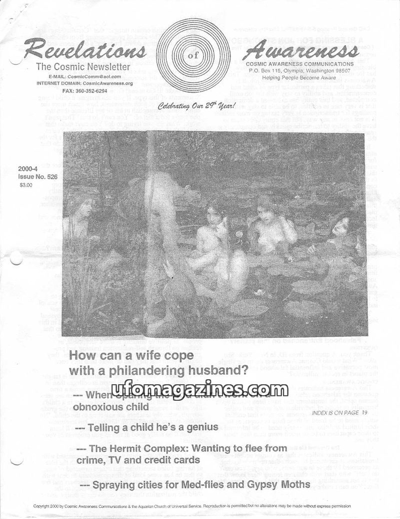 Cover of Cosmic Awareness - 2000 04 - health television children drug herb afterlife death dimension religion genius