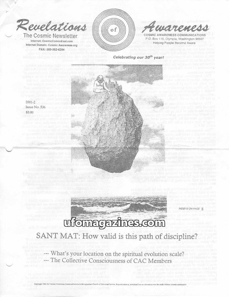 Cover of Cosmic Awareness - 2001 02 - religion god sant mat evolution psychology mind subconscious vibration white light christianity