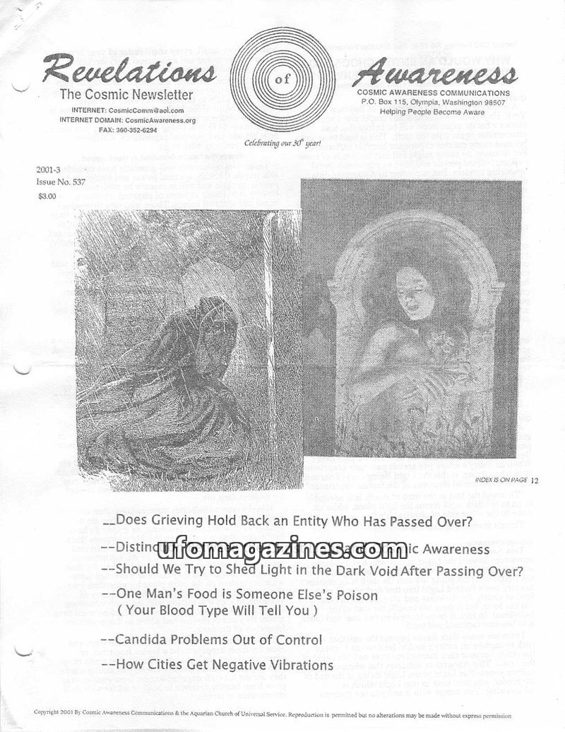 Cover of Cosmic Awareness - 2001 03 - health psychology mind subconscious meditation candida afterlife death religion soul