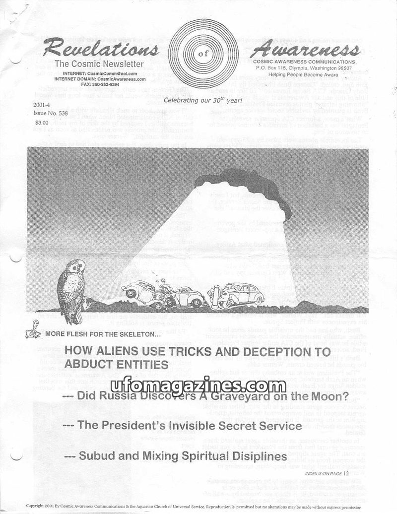 Cover of Cosmic Awareness - 2001 04 - alien psychology mind subconscious ufo meditation afterlife death secret weapon