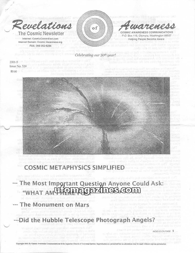 Cover of Cosmic Awareness - 2001 05 - health space mars angel god religion alien eye mind psychology