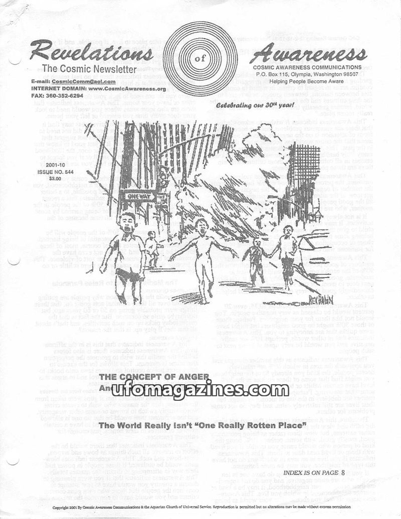 Cover of Cosmic Awareness - 2001 10 - anger humor religion health biblical addiction drug alien mind psychology