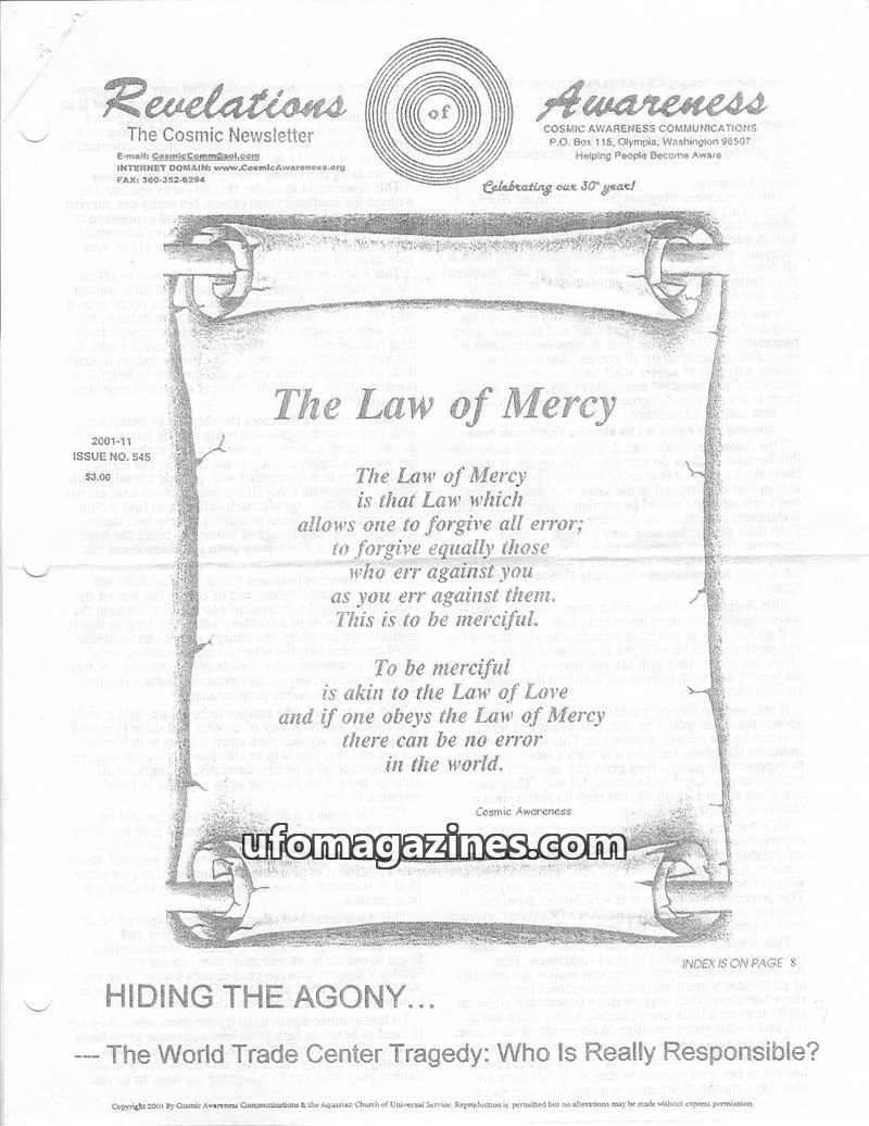 Cover of Cosmic Awareness - 2001 11 - depression space psychology health mind astrology terrorism soul afterlife death