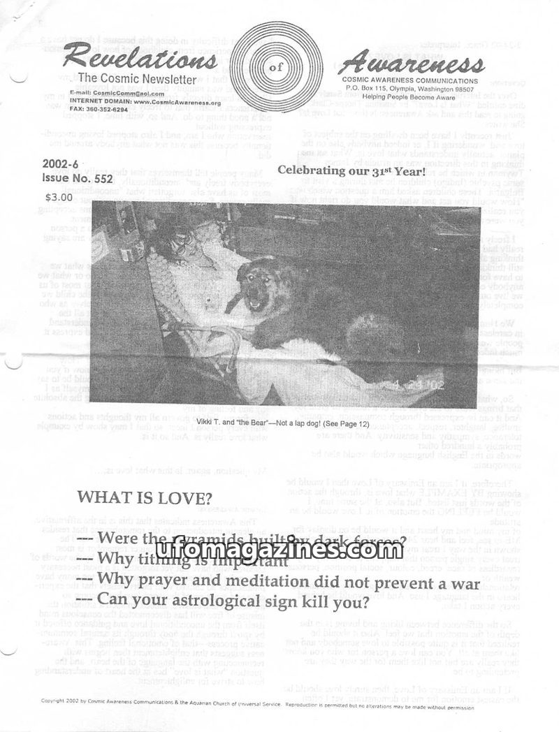 Cover of Cosmic Awareness - 2002 06 - religion astrology egypt love christianity alien pyramid psychology war mind