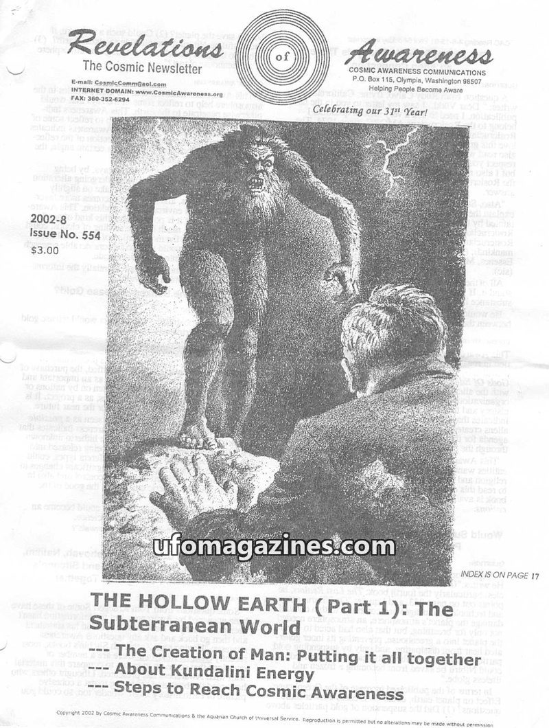 Cover of Cosmic Awareness - 2002 08 - alien coffee god underground kundalini health psychology mind dero religion