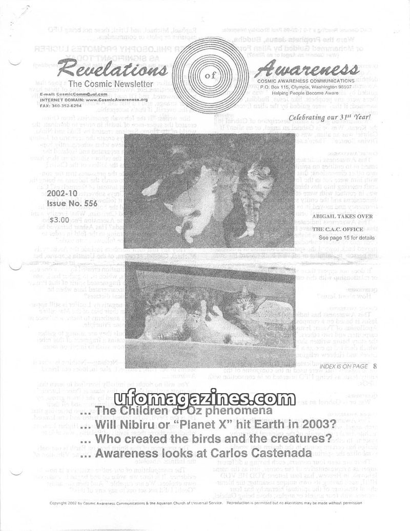 Cover of Cosmic Awareness - 2002 10 - alien religion draconian reptilian race lucifer christianity memory children curse