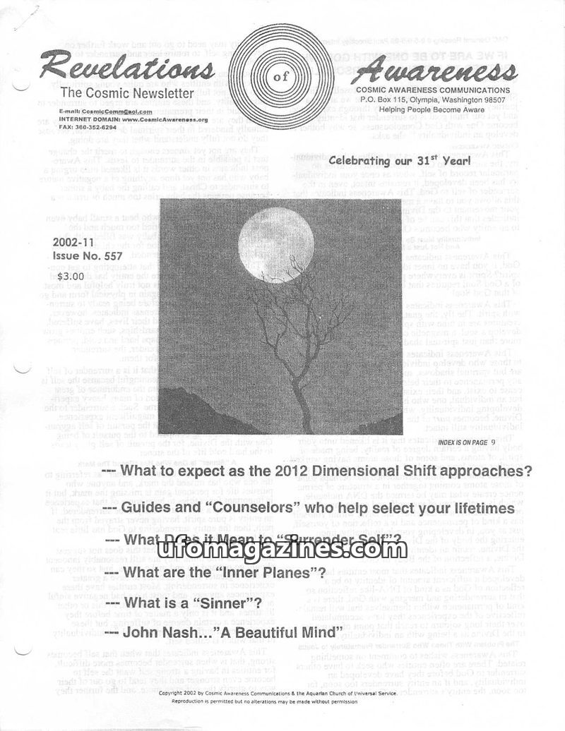 Cover of Cosmic Awareness - 2002 11 - god religion surrender brain vibration afterlife mind psychology death soul