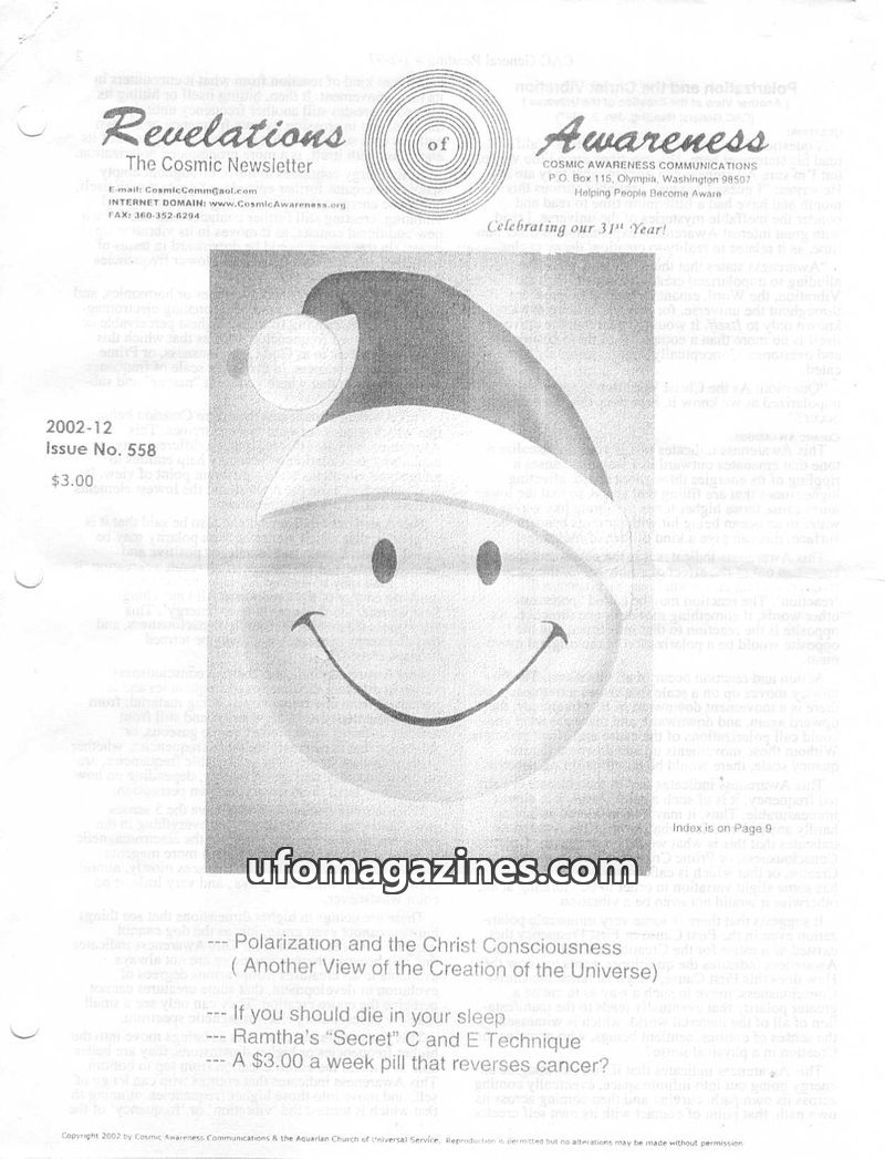 Cover of Cosmic Awareness - 2002 12 - health vibration hair channel alien cancer psychology soul mind subconscious