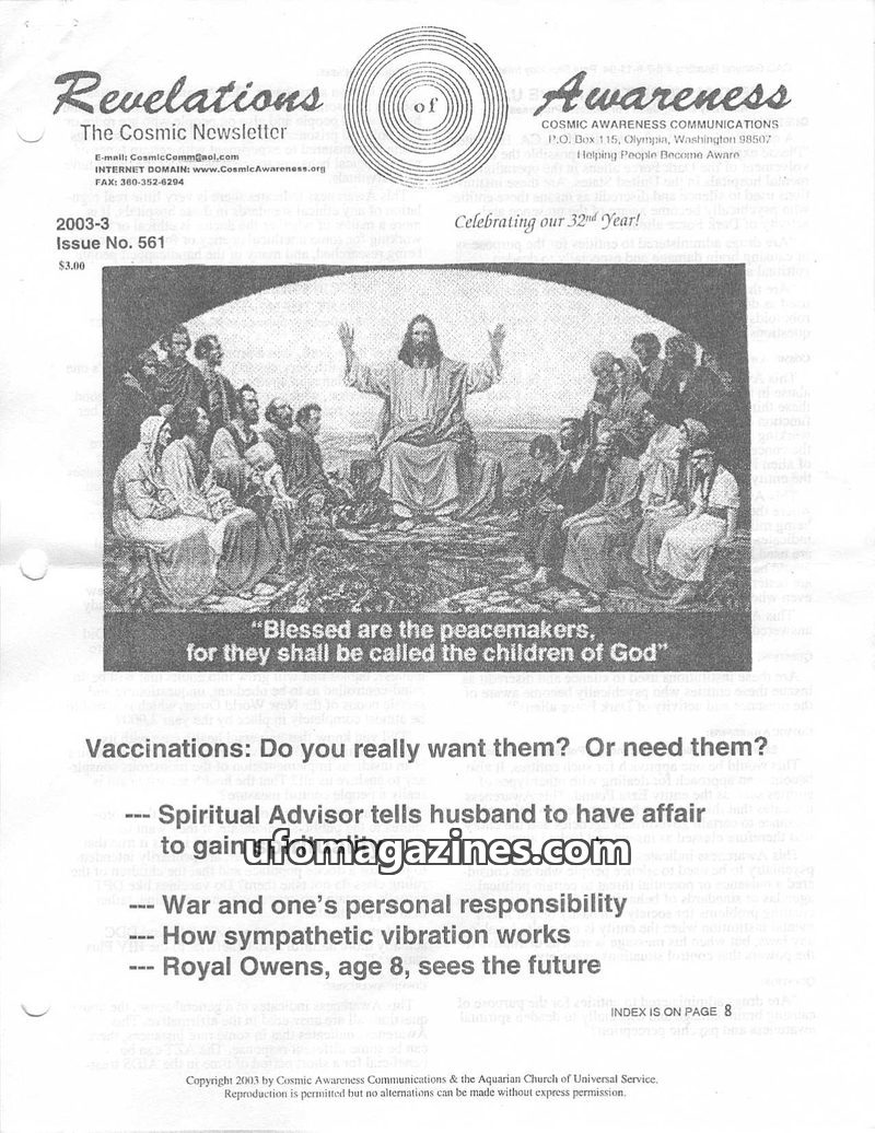 Cover of Cosmic Awareness - 2003 03 - war karma alien marriage religion television vibration law of money cosmic law