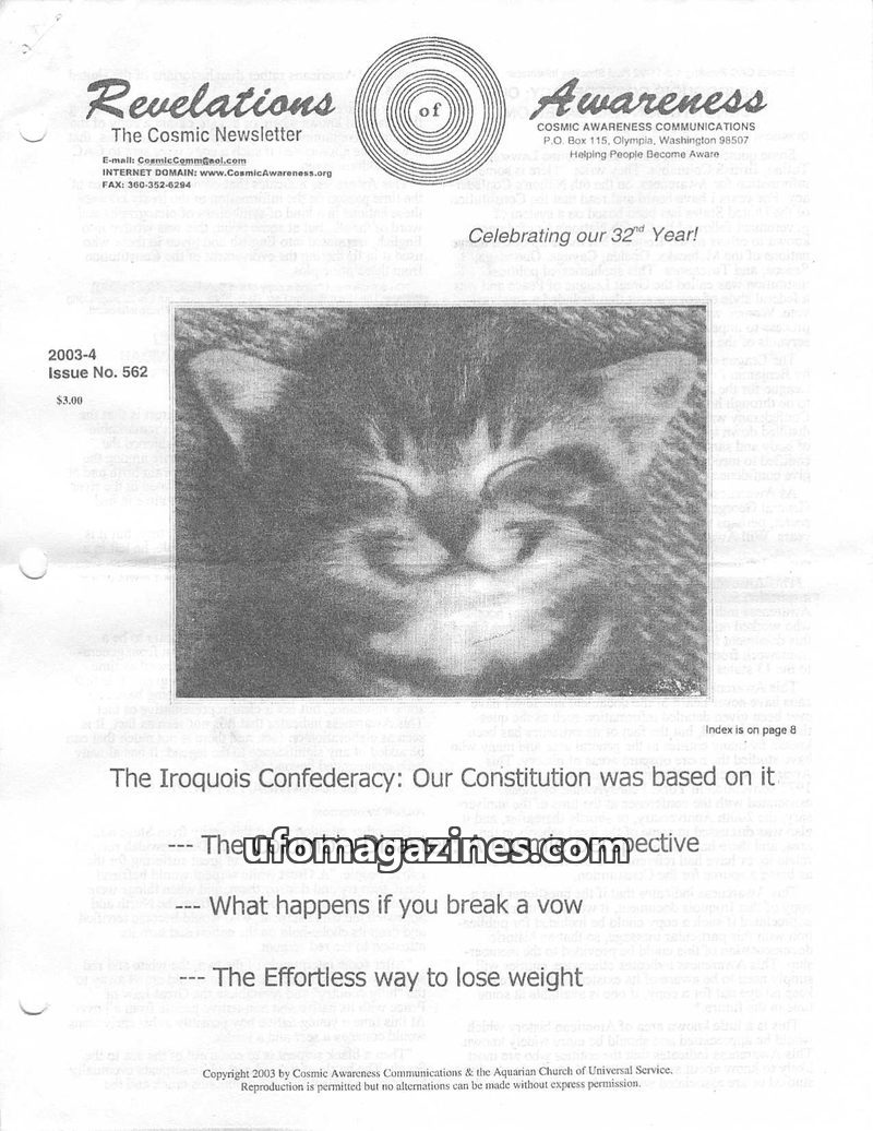 Cover of Cosmic Awareness - 2003 04 - health marriage god heal religion realians children mind psychology war