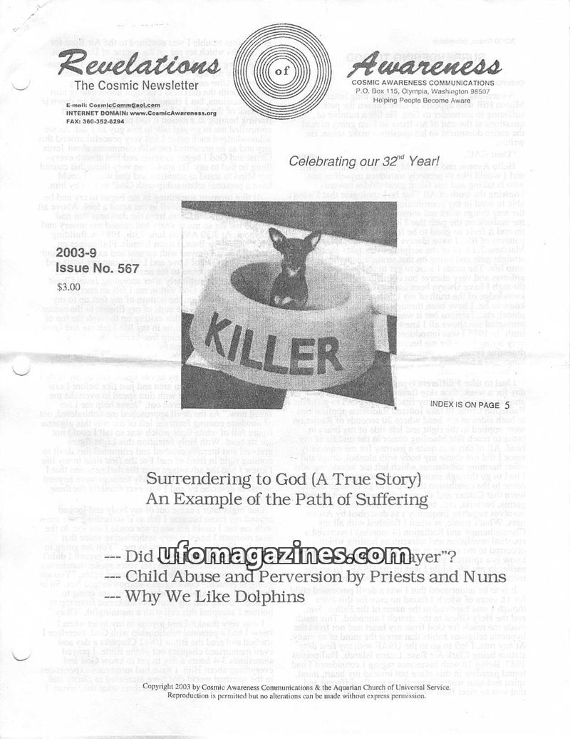 Cover of Cosmic Awareness - 2003 09 - religion psychology mind christianity subconscious god meditation soul dolphin astral projection