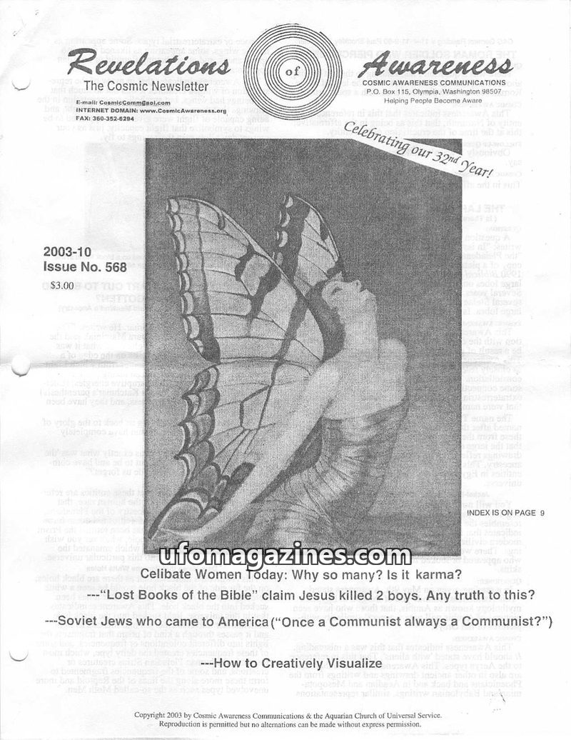Cover of Cosmic Awareness - 2003 10 - alien religion chakra karma health psychology mind ego oversoul christianity